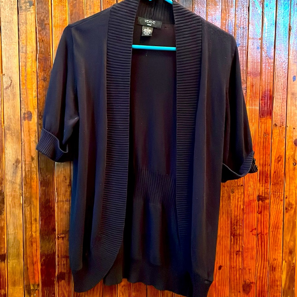 Cardigan, elbow length, ribbed edging